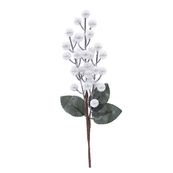 Pick Decorativo de Natal - Folhas, Frutas Branco - 12cm - 1 unidade - Cromus - Rizzo