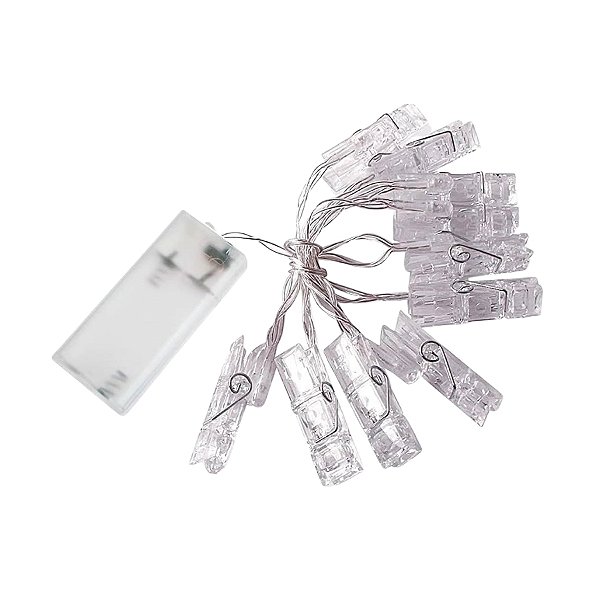 Cordão De Led Luz Branca Com Fio Incolor - Pregador 10 Leds - 2m - 1 unidade - Rizzo - Rizzo