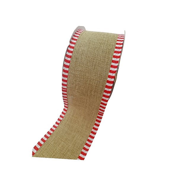 Fita Aramada Decorativa De Natal - Linho e Listra - 6,3cmx9,14m - 1 unidade - Rizzo