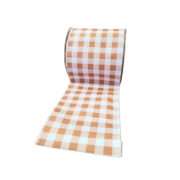 Fita Aramada Decorativa  - Xadrez Branco e Nude - 10cmx9,14m - 1 unidade - Cromus - Rizzo