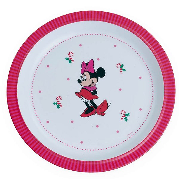 Prato de Bambu de Natal - Minnie Vermelho - 21cm - 1 unidade - Disney Original - Rizzo