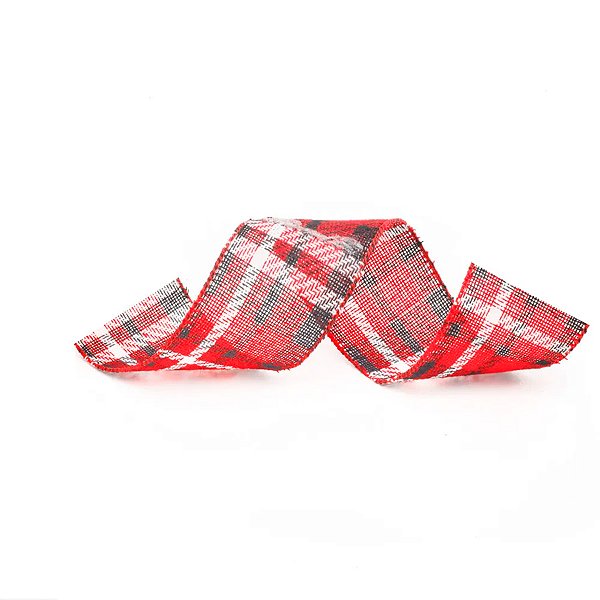 Fita Decorativa Aramada - Xadrez Vermelho, Preto, Branco - 6,3cm x 9,14m - 1 unidade - Cromus - Rizzo