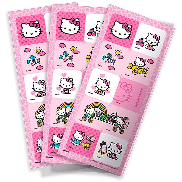 Adesivo Quadrado - Hello Kitty Rosa - 30 unidades - Festcolor - Rizzo