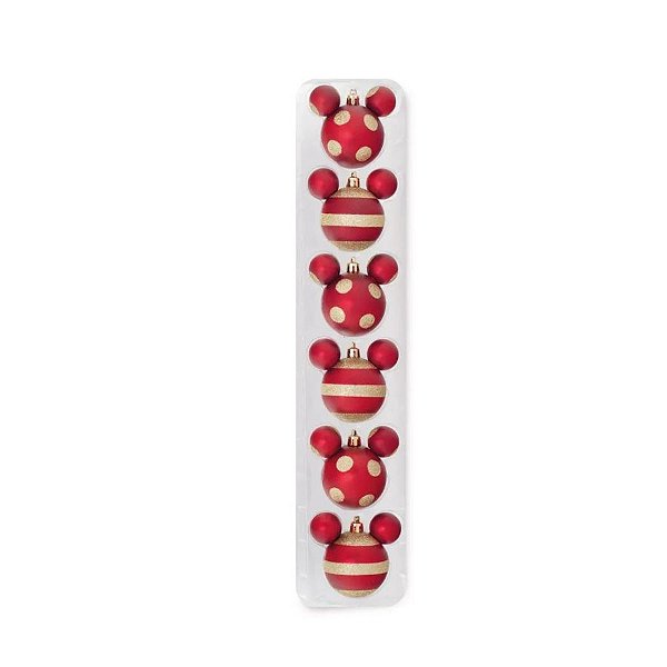 Bola Mickey Listras e Poá - Vermelho e Dourado - 6 cm - 6 unidades - Cromus  - Rizzo