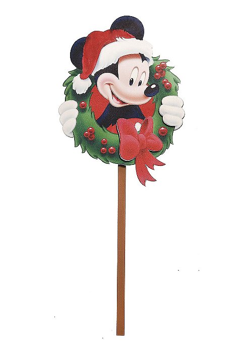 Pick Médio de Madeira Mickey Guirlanda para Jardim 38cm - 01 unidade - Natal Disney - Cromus - Rizzo Embalagens