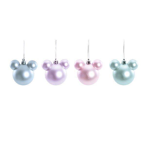 Bola de Natal Minnie - Rosa/Verde/Lilás - 8cm  - 4 unidades - Cromus - Rizzo