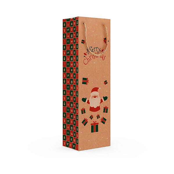 Sacola para Bebida - Natal Kraft - 11x8x36cm - Ref 5088 - 5 unidades - Ideia Embalagens - Rizzo