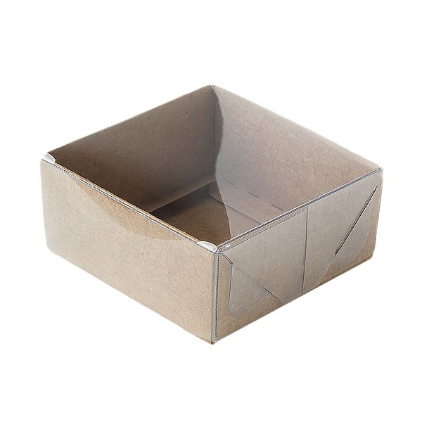 Caixa 4 Doces com Tampa Transparente Nº 4 (8,5cm x 8,5cm x 3,5cm) Kraft 10 unidades Assk Rizzo Embalagens