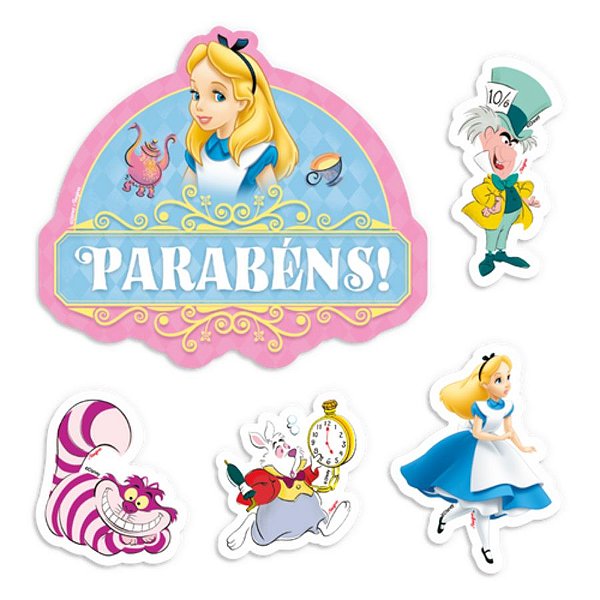 Decoração de Bolo - Cenario Alice no Pais das Maravilhas  - 5 unidades - Regina - Rizzo