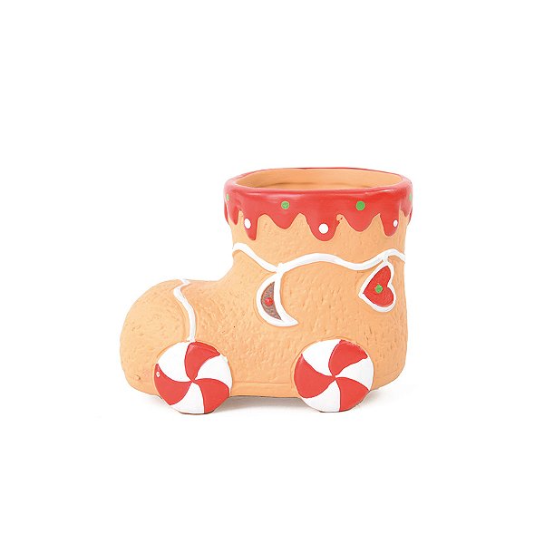 Vaso Decorativo de Natal - Bota Gingerbread - 11cm - 1 unidade - Cromus - Rizzo
