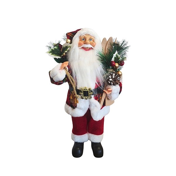 Papai Noel Decorativo - Com Roupa Xadrez - 40cm - 1 unidade - Cromus - Rizzo