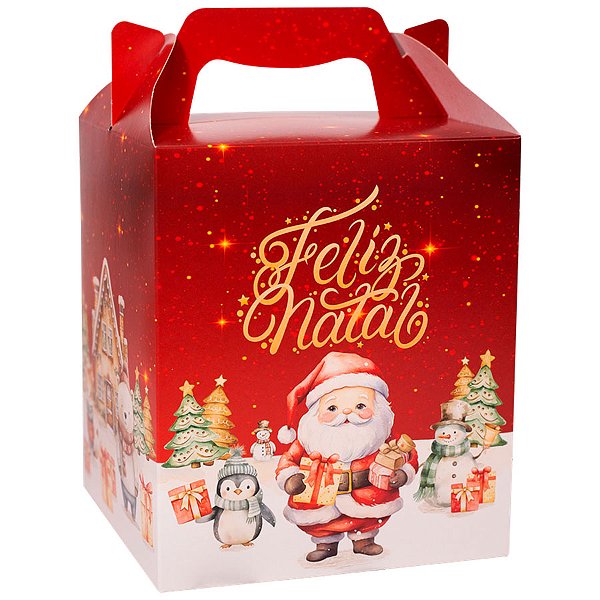 Caixa Panetone Maleta - Natal Encantado - 15,5x15,5x18cm - Ref 5194 - 5 unidades - Ideia Embalagens - Rizzo