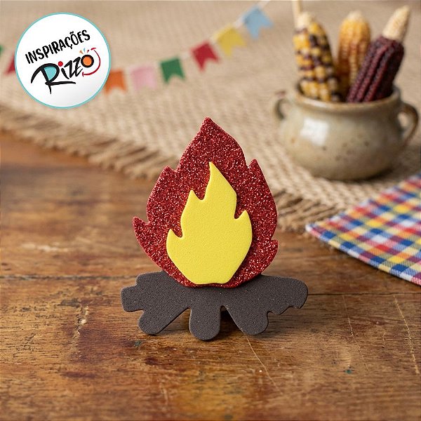 Aplique de Eva - Fogueira Glitter - Festa Junina - 5,2x4cm - 10 unidades - Rizzo
