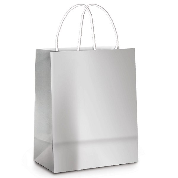 Sacola de Papel M 26x19,5x9,5cm - Prata Metalizado - 10 unidades - Cromus - Rizzo