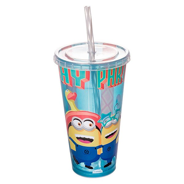 Copo com Tampa e Canudo - Minions - 700ml - 1 unidade - Plasútil - Rizzo
