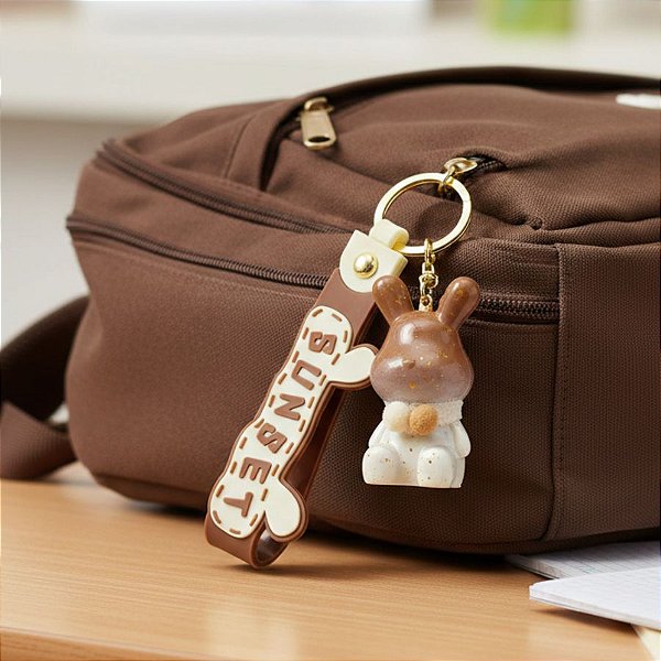 Chaveiro Coelho Respingos Dourados -  Creme e Marrom - 5,5cm - 1 unidade - Rizzo