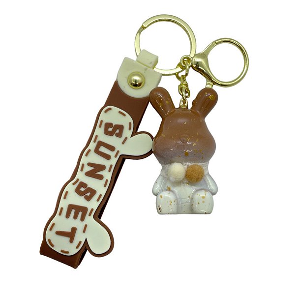 Chaveiro Coelho Respingos Dourados -  Creme e Marrom - 5,5cm - 1 unidade - Rizzo