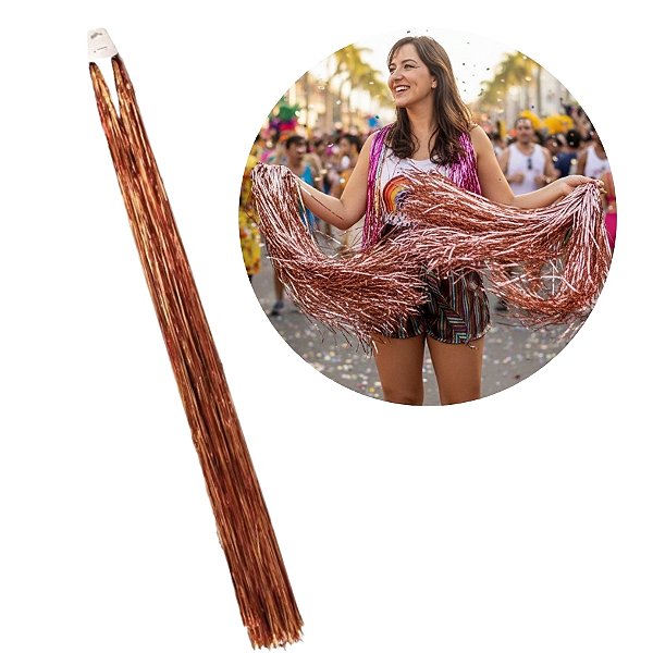 Chicote Metalizado Franja Carnaval 80cm - Rose Gold - 1 unidade - Rizzo