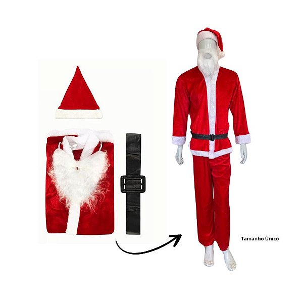 Fantasia Completa De Papai Noel De Natal Adulto - Tamanho Único e Ajustavel - 1 unidade - Rizzo