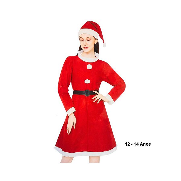Fantasia Completa De Mamãe Noel De Natal Infantil - 12 a 14 Anos - 1 unidade - Rizzo