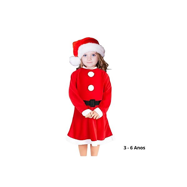 Fantasia Completa De Mamãe Noel De Natal Infantil - 3 a 6 Anos - 1 unidade - Rizzo