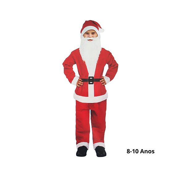 Fantasia Completa De Papai Noel De Natal Infantil - 8 a 10 Anos - 1 unidade - Rizzo