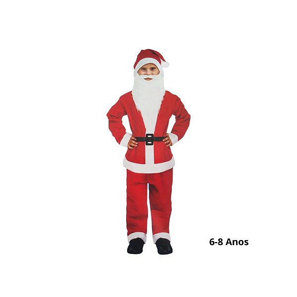 Fantasia Completa De Papai Noel De Natal Infantil - 6 a 8 Anos - 1 unidade - Rizzo