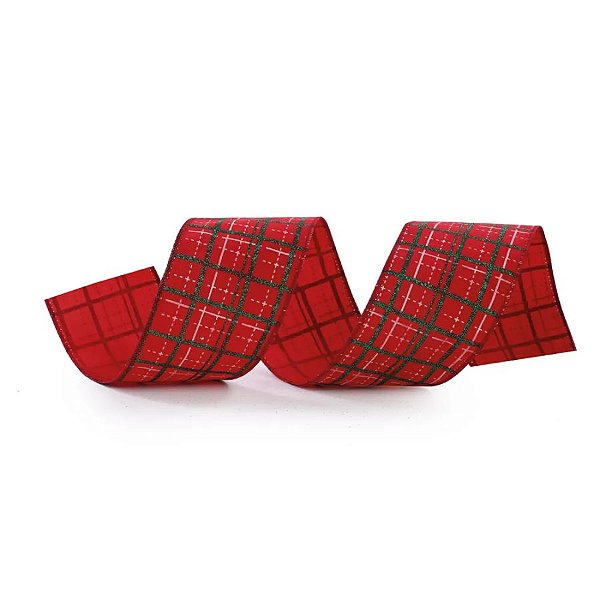 Fita Decorativa Aramada - Quadriculada Vermelho, Branco e Verde - 6,3x914cm - 1 unidade - Cromus - Rizzo