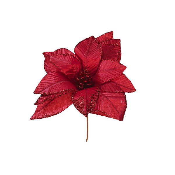 Poinsétia Decorativa - Vermelho Com Glitter - 27cm - 1 unidade - Cromus - Rizzo