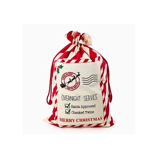 Saco Decorativo de Natal - Correio Listrado - 55x35cm  - 1 unidade - Cromus - Rizzo