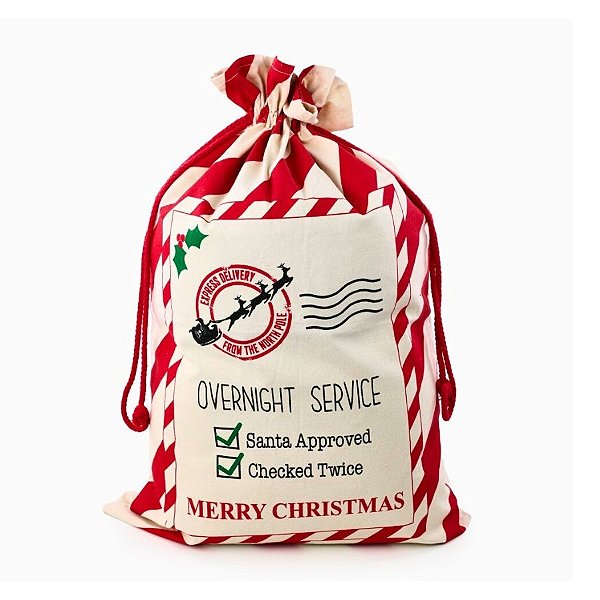 Saco Decorativo de Natal - Correio Listrado - 75x50cm  - 1 unidade - Cromus - Rizzo