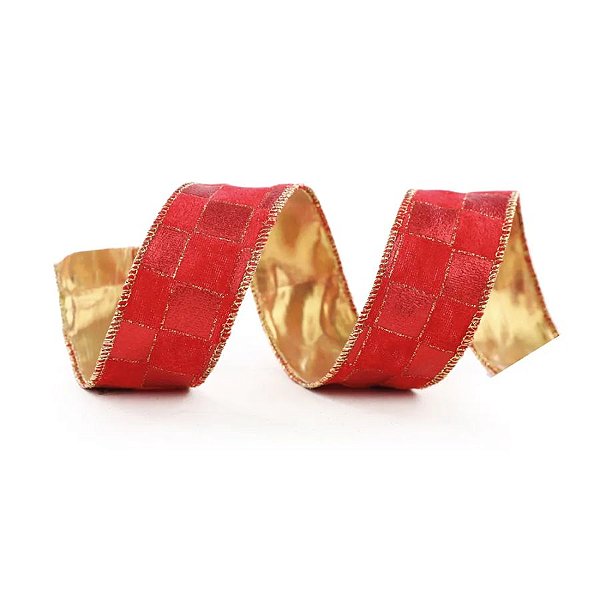 Fita Decorativa Aramada - Quadriculado Vermelho - 3,8x914cm   - 1 unidade - Cromus - Rizzo