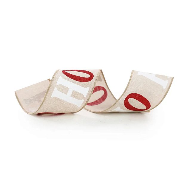 Fita Decorativa Aramada - Ho Ho Ho Vermelho e Branco - 6,3x914cm   - 1 unidade - Cromus - Rizzo