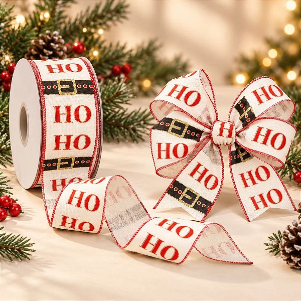 Fita Decorativa Aramada - Ho Ho Ho Vermelho - 6,3x914cm - 1 unidade - Cromus - Rizzo
