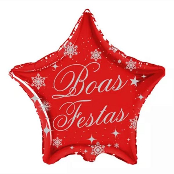 Balão de Festa Metalizado Estrela 20'' 50cm - Boas Festas Vermelho - 1 unidade - Rizzo