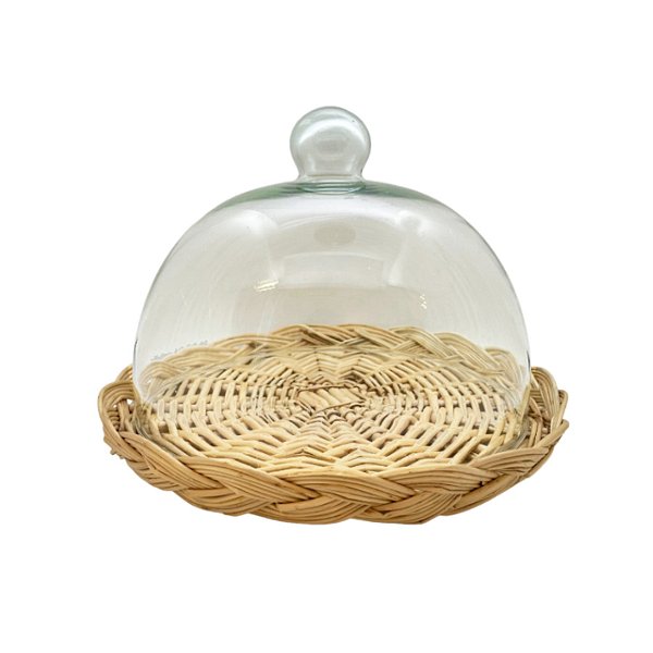 Boleira Redonda de Vidro com Base Trançada - 22x22x16cm - 1 unidade - Rizzo - Rizzo