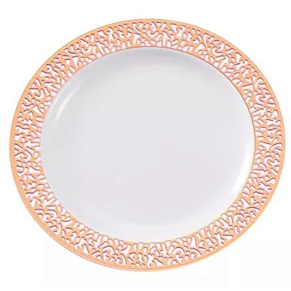 Prato Descartável Raso Redondo Premium Rose Gold - 26cm - 6 unidades - Rizzo