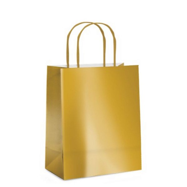 Sacola de Papel P 21,5x15x8cm - Ouro Brilho - 10 unidades - Cromus - Rizzo