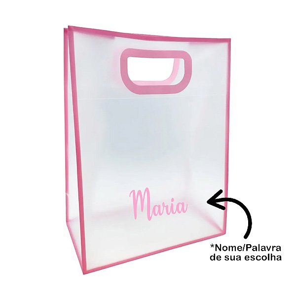 Sacola PVC com Alça Rosa Personalizado com Nome - 27x21x11cm - 1 unidade - Rizzo