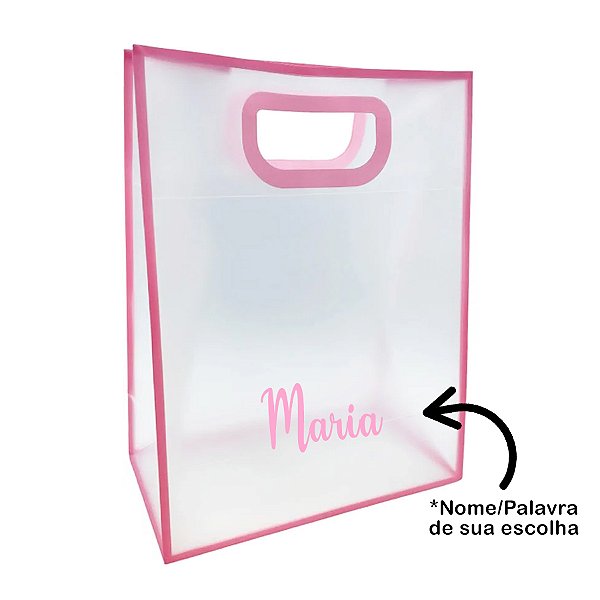 Sacola PVC com Alça Rosa Personalizado com Nome - 30x25x15cm - 1 unidade - Rizzo