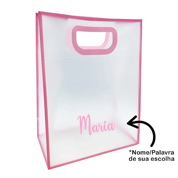 Sacola PVC com Alça Rosa Personalizado com Nome - 40x30x12cm - 1 unidade - Rizzo