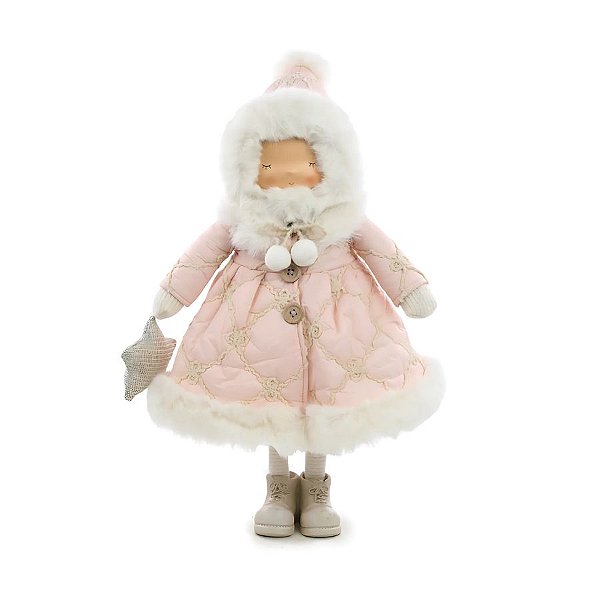 Enfeite Decorativo Menina Com Gorro Em Pé - Rosa e Branco - 44cm - 1 unidade - Cromus - Rizzo