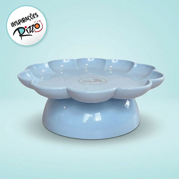 Bandeja Flower Com Pé - 180mm - Azul Claro Candy - 1 unidade - Só Boleiras - Rizzo