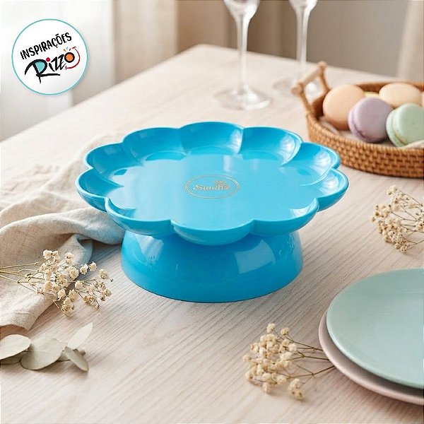 Bandeja Flower Com Pé - 180mm - Azul Céu - 1 unidade - Só Boleiras - Rizzo