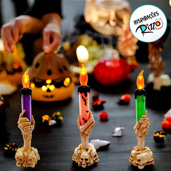 Castiçal de Halloween com Vela Led - Verde - 18x6cm - 1 unidade - Rizzo - Rizzo
