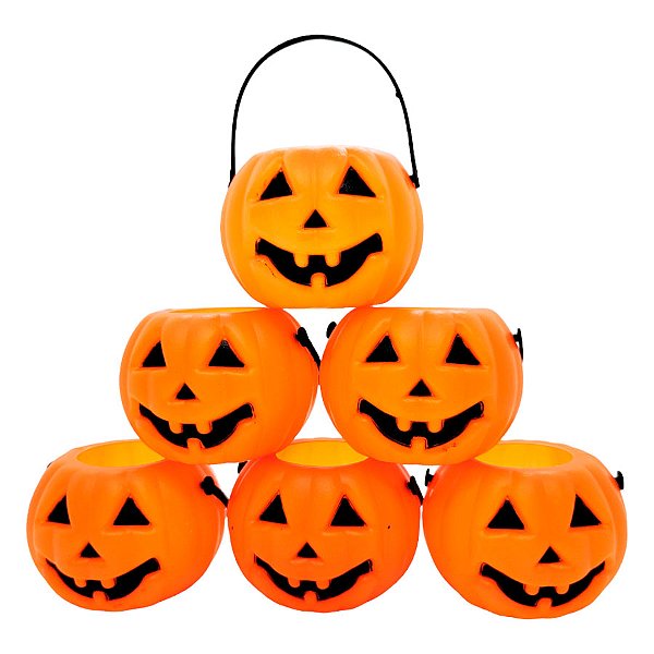 Mini Baldinho de Halloween com Alça - Abóbora Laranja - 5x6cm - 6 unidades - Rizzo