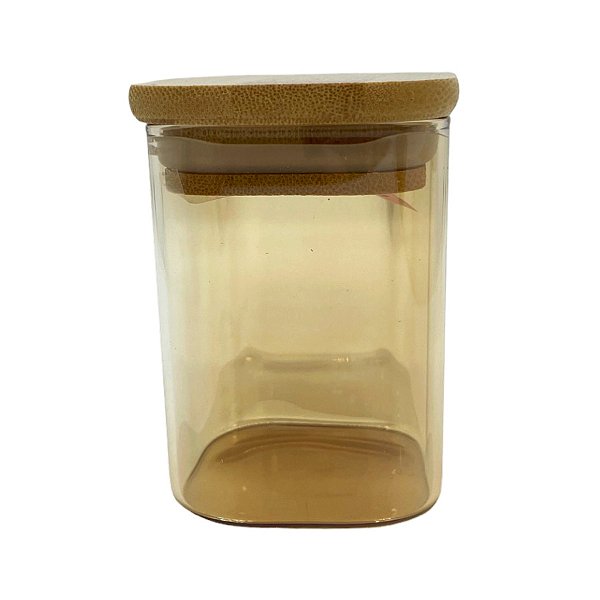 Pote de Vidro Âmbar  Hermético com Tampa de Bambu - 8x6cm - 185ml - 1 unidade - Rizzo