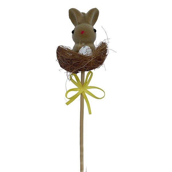 Pick Decorativo Coelho Marrom Ninho de Páscoa - 29,5cm  - 1 unidade - Rizzo