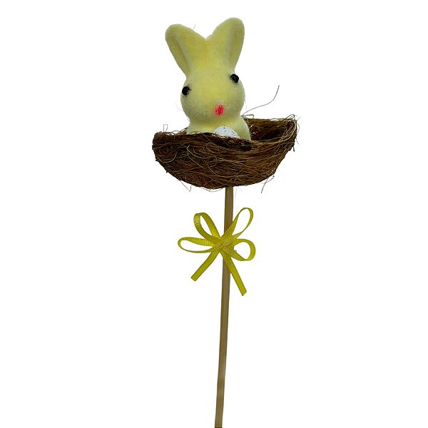 Pick Decorativo Coelho Amarelo Ninho de Páscoa - 29,5cm  - 1 unidade - Rizzo