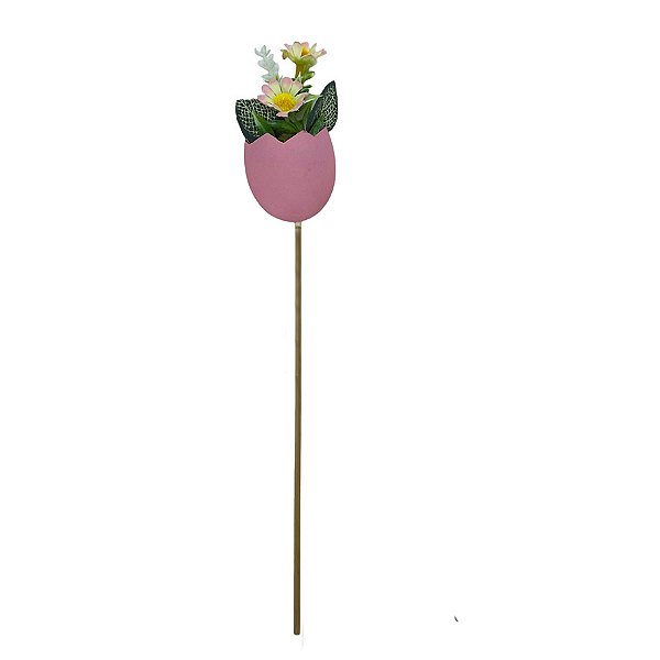 Pick Decorativo de Páscoa - Casca e Flores Rosa - 28cm  - 1 unidade - Rizzo
